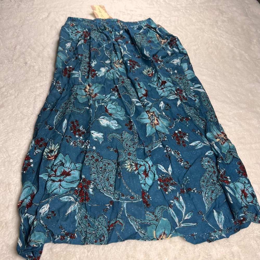 Band of Gypsies Womens Teal Floral Maxi Skirt Boho Festival Flowy Size Small NWT - Picture 5 of 10
